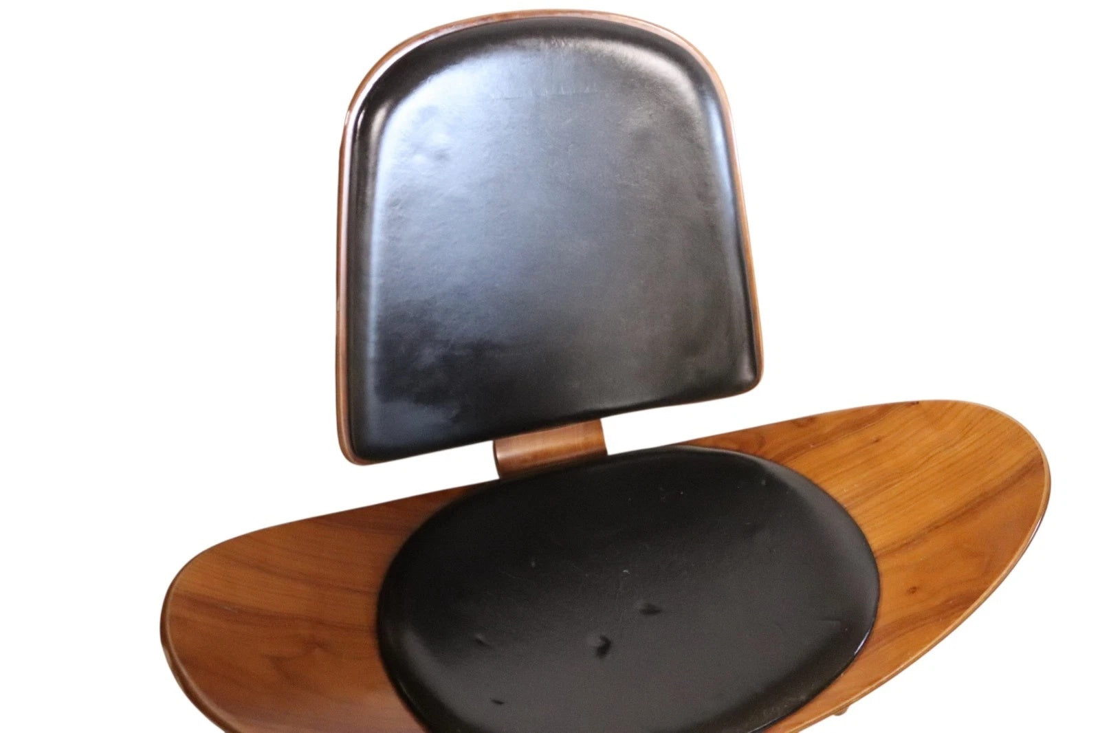 Mid Century Modern Walnut & Black Vinyl Shell Chair - Hans J. Wegner STYLE
