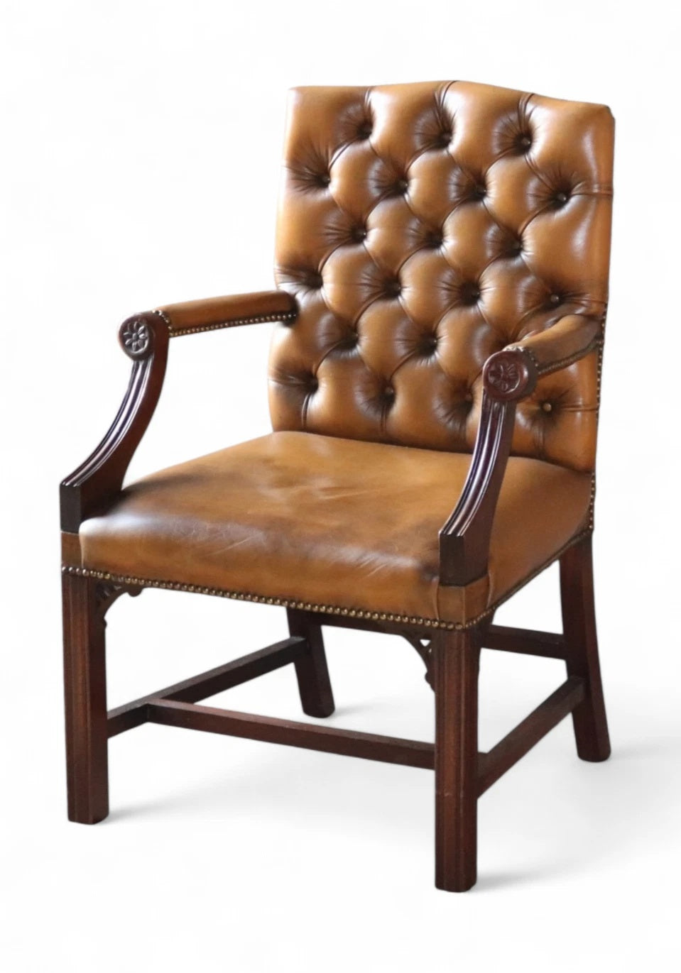 Vintage Tan Leather Gainsborough Georgian Style Chesterfield Chair / Armchair