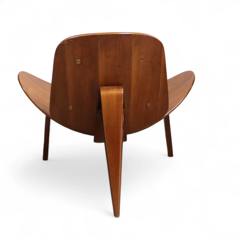 Mid Century Modern Walnut & Black Vinyl Shell Chair - Hans J. Wegner STYLE