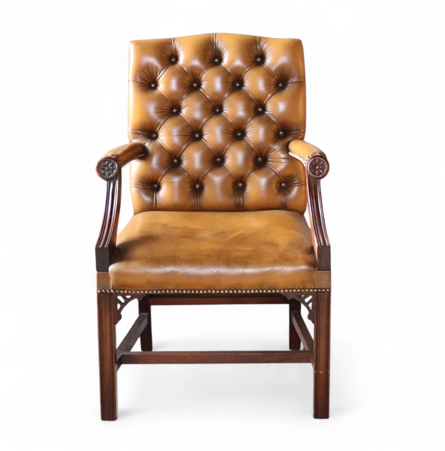 Vintage Tan Leather Gainsborough Georgian Style Chesterfield Chair / Armchair
