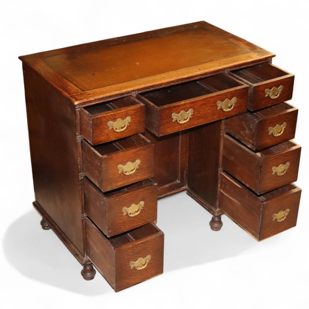 Antique George III Style Oak Small Knee Hole Writing Desk