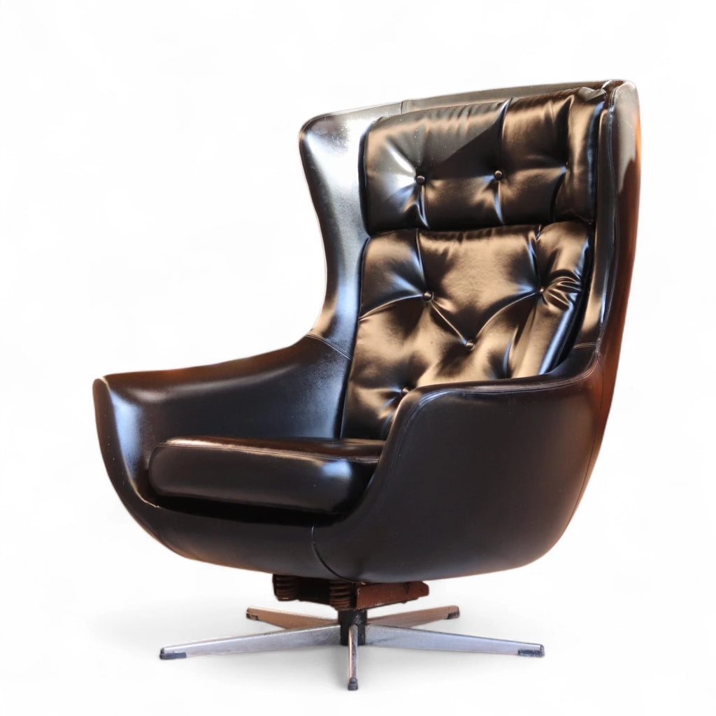 Mid Century Black Faux Leather Egg Chair Swivel Armchair