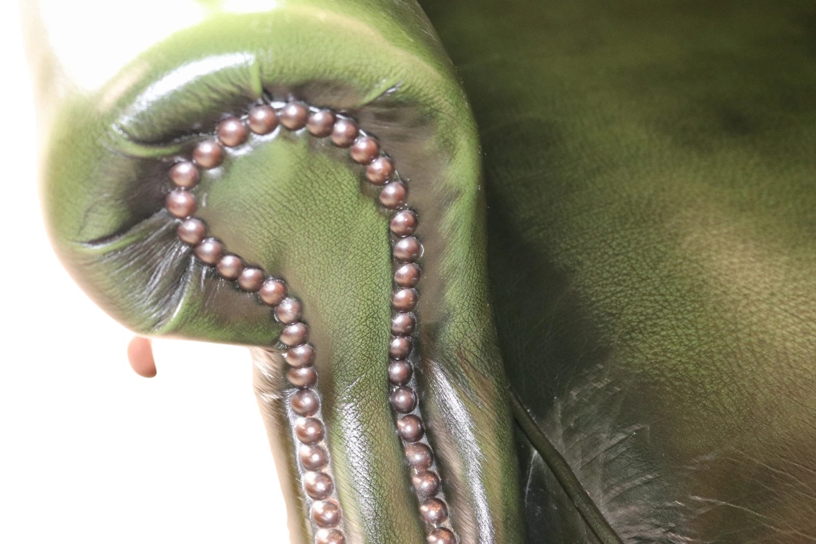 Vintage Green Leather Chesterfield Wing Back Armchair
