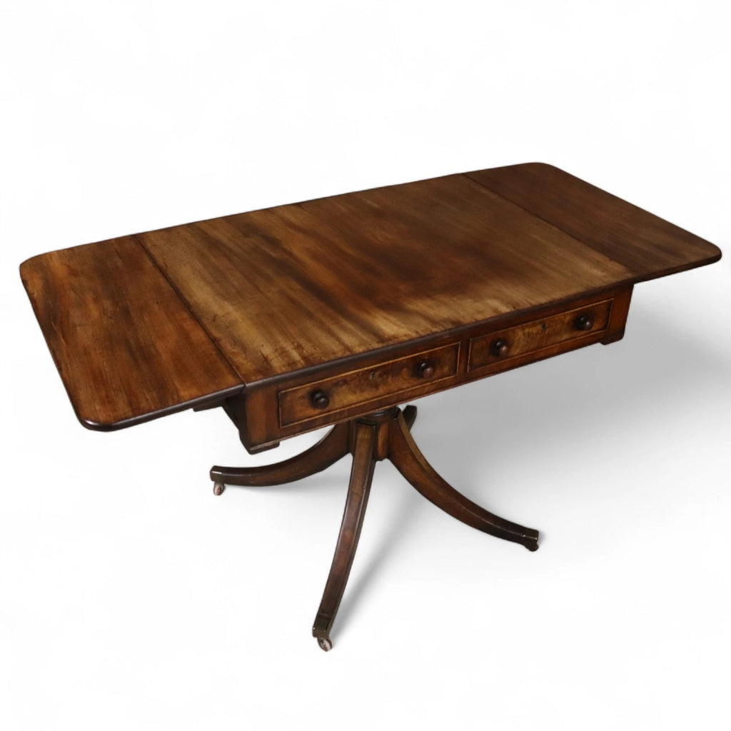 Antique Regency Mahogany Drop Leaf Pedestal Table Console / Sofa Table c1820