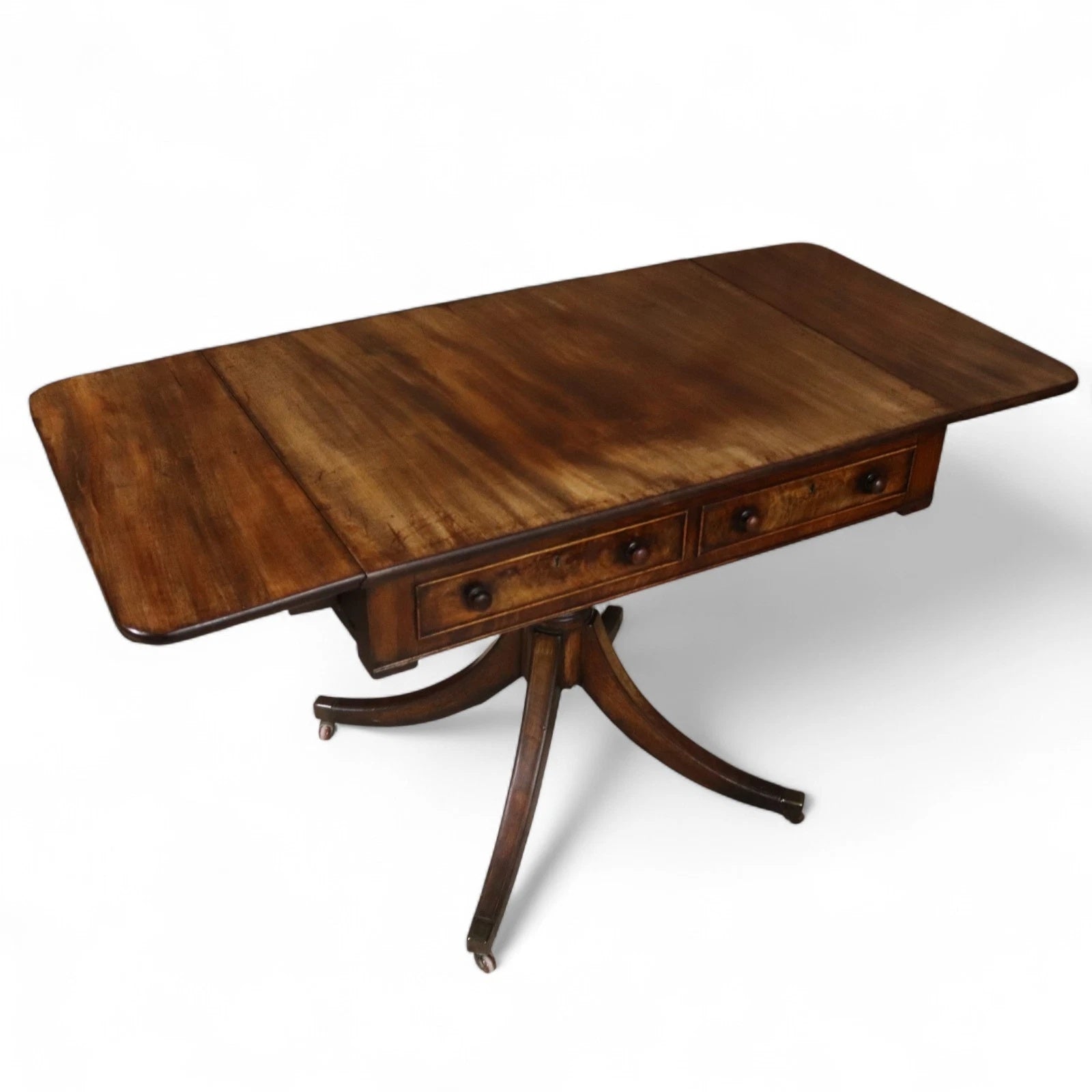 Antique Regency Mahogany Drop Leaf Pedestal Table Console / Sofa Table c1820
