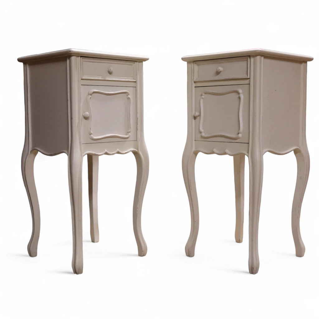 Pair Of Vintage White Painted French Provincial Country Style Bedside Cabinets