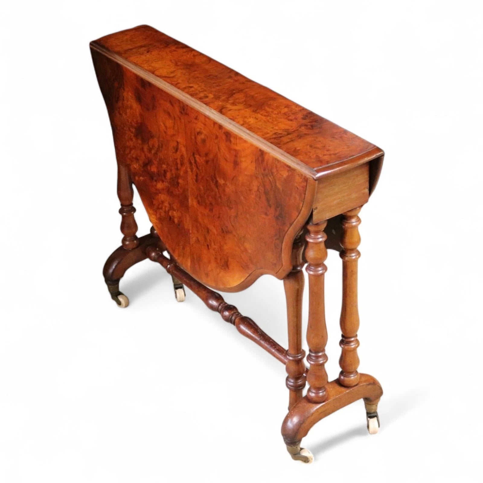 Victorian Burr Walnut Sutherland Table 19th Century Antique Drop Leaf Table