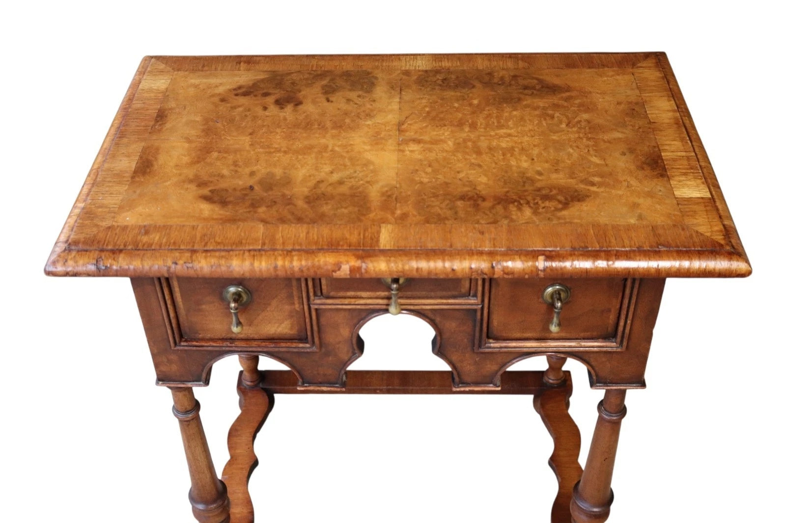 Early 20th Century Antique Burr Walnut William & Mary Style Lowboy Hall Table