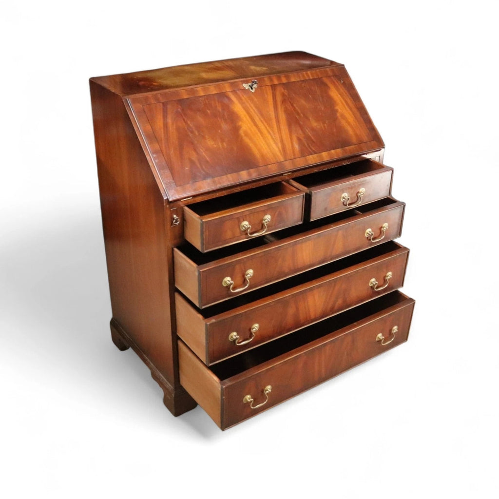 Vintage Bevan Funnell "Reprodux" George III Style Flame Mahogany Bureau