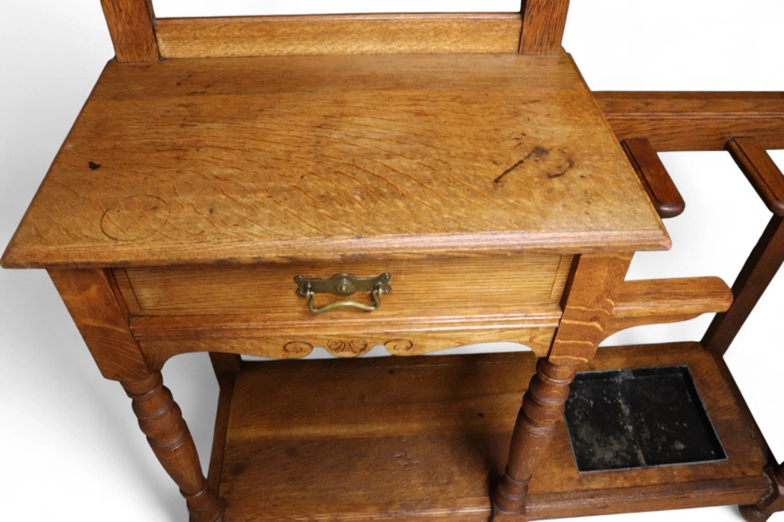 Antique Edwardian Oak Hall Stand Barometer & Mirror - Arts & Crafts Style c.1905