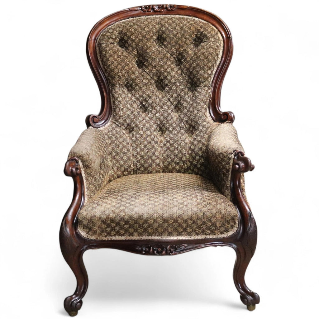 Victorian Antique Mahogany Spoon Back Armchair / Library Chair