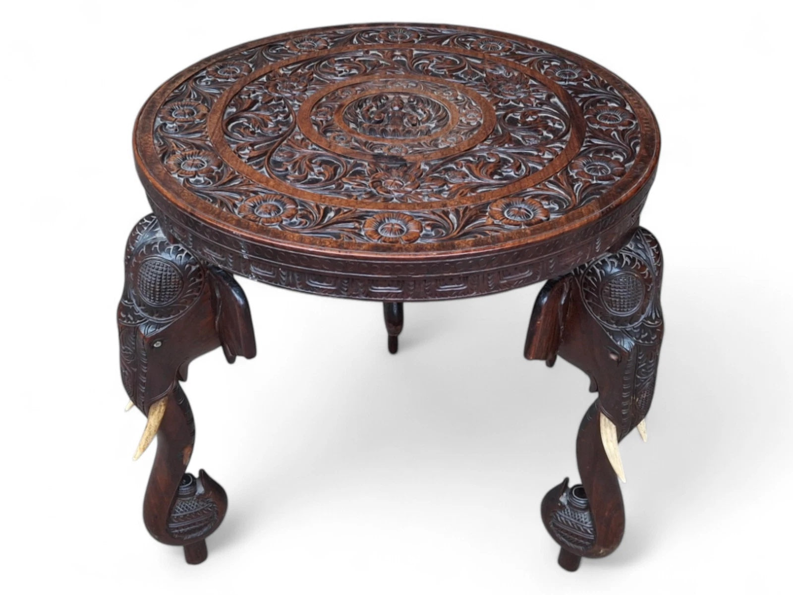 Early 20th Century Bermese Carved Hardwood Elephant Occasional / Side Table