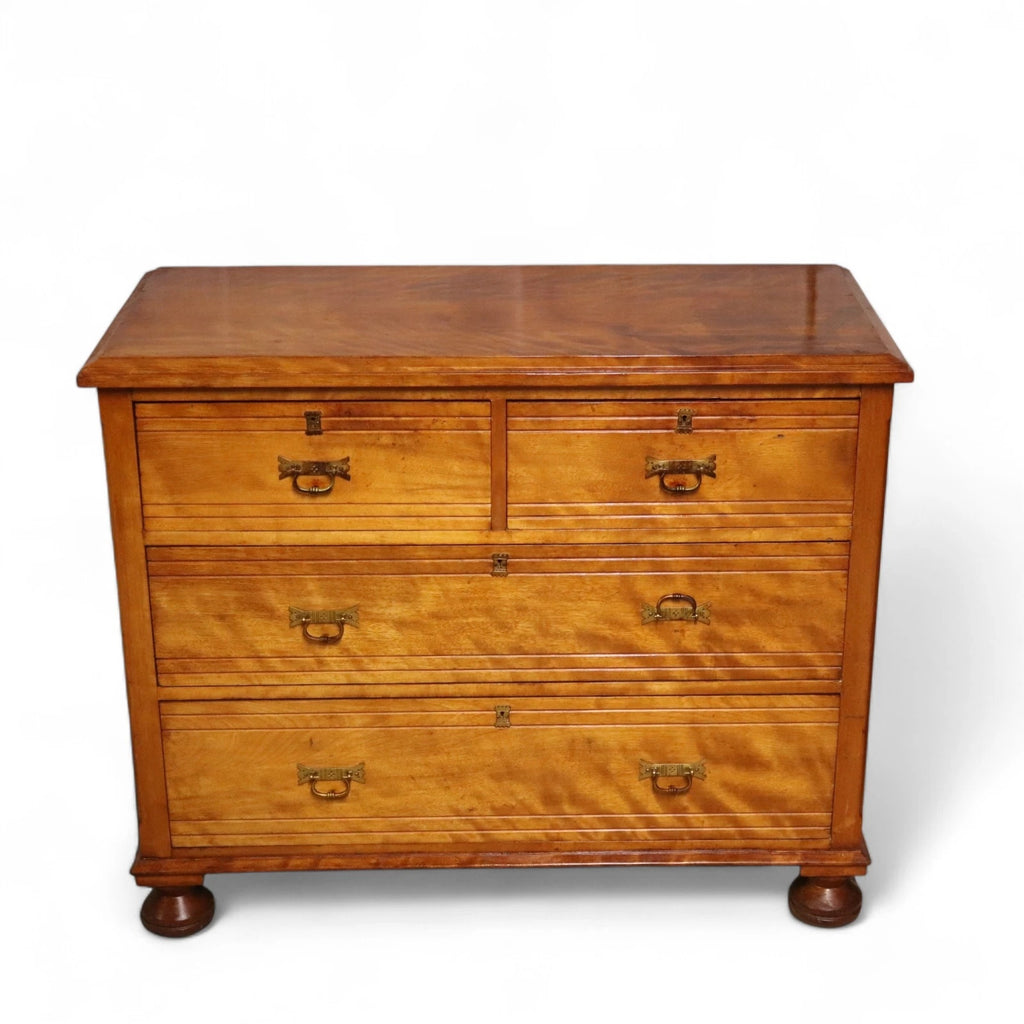 Antique Edwardian Satin Walnut Chest Of Drawers