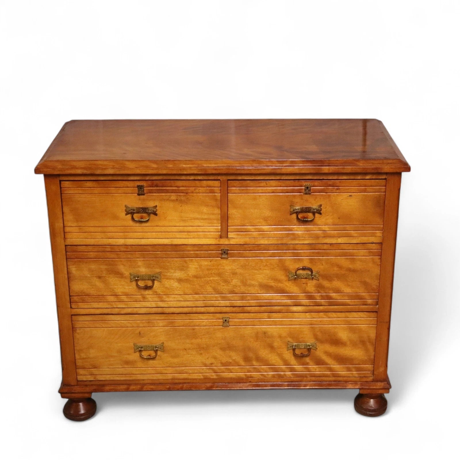 Antique Edwardian Satin Walnut Chest Of Drawers