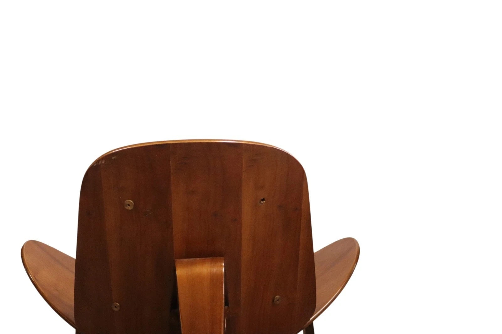 Mid Century Modern Walnut & Black Vinyl Shell Chair - Hans J. Wegner STYLE