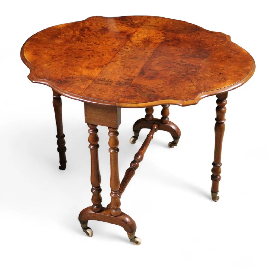 Victorian Burr Walnut Sutherland Table 19th Century Antique Drop Leaf Table