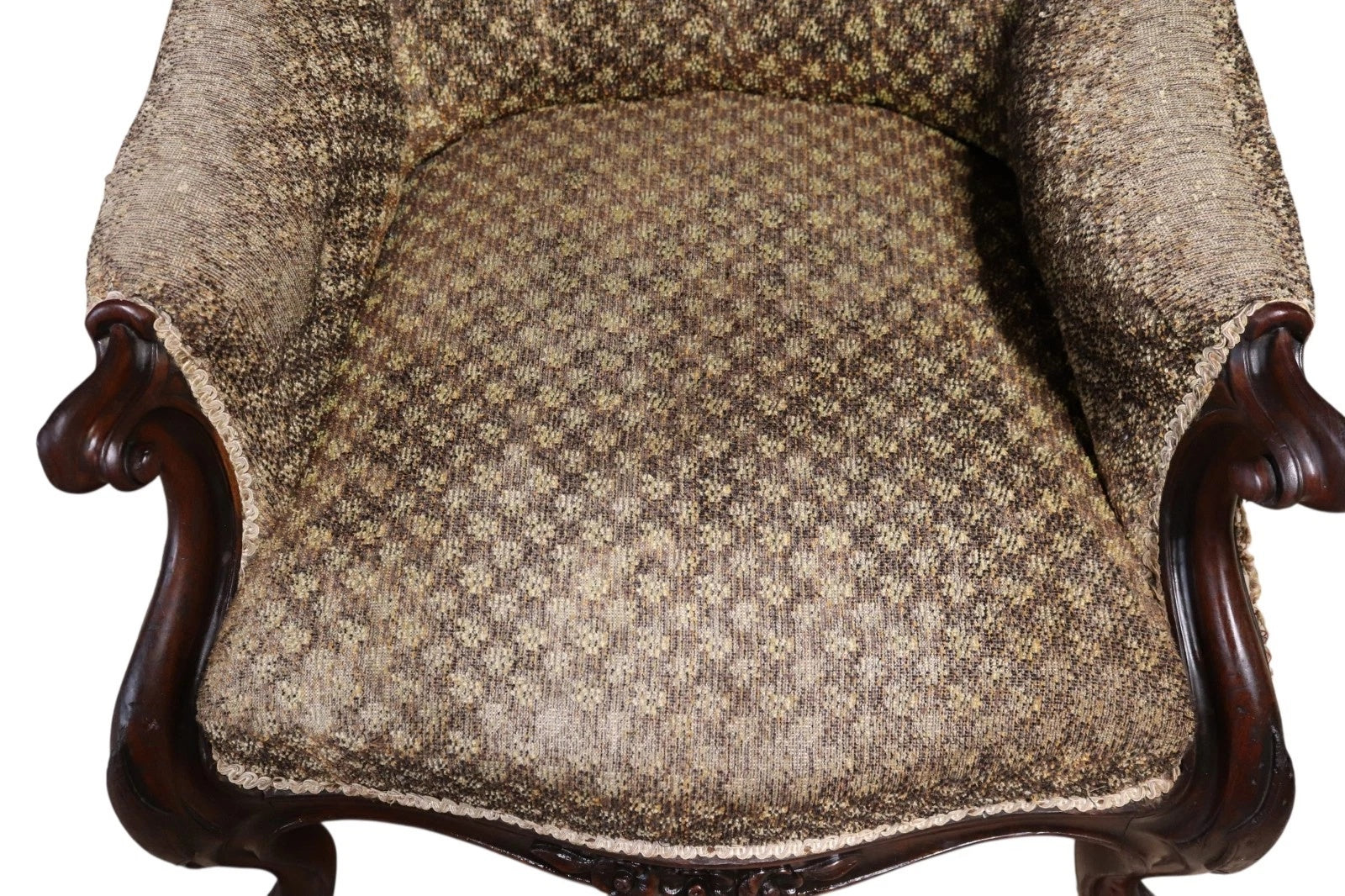 Victorian Antique Mahogany Spoon Back Armchair / Library Chair