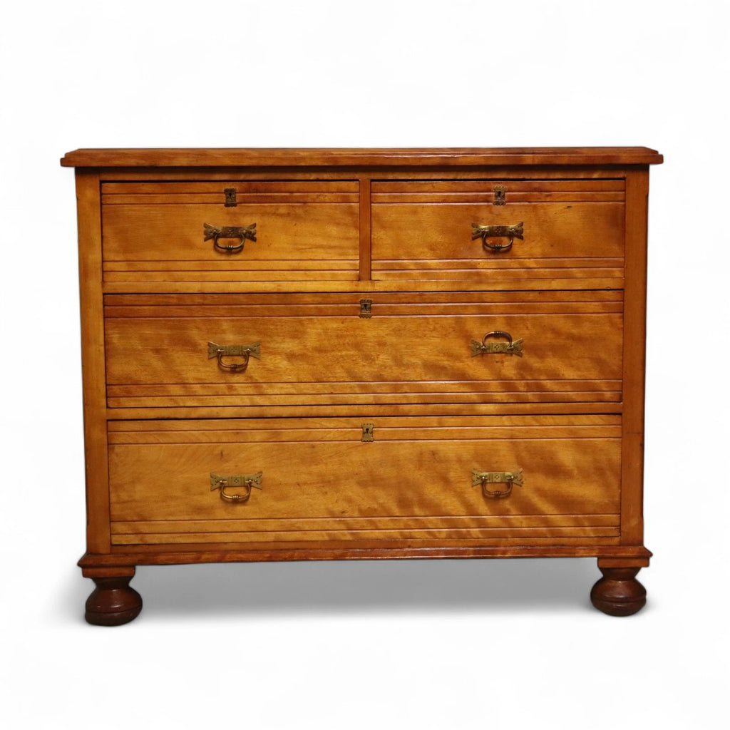 Antique Edwardian Satin Walnut Chest Of Drawers