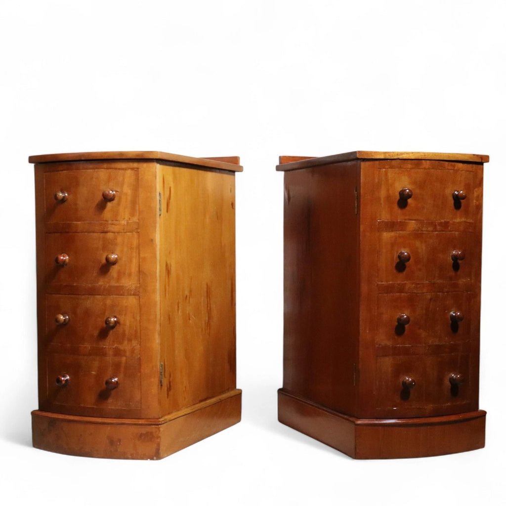 Pair of Vintage Victorian Style Walnut Bow Front Bedside Cupboards / Cabinets