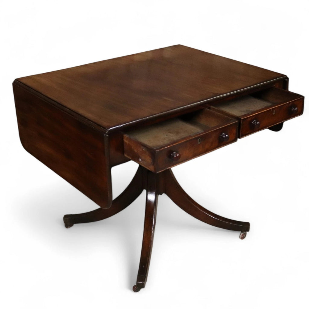 Antique Regency Mahogany Drop Leaf Pedestal Table Console / Sofa Table c1820