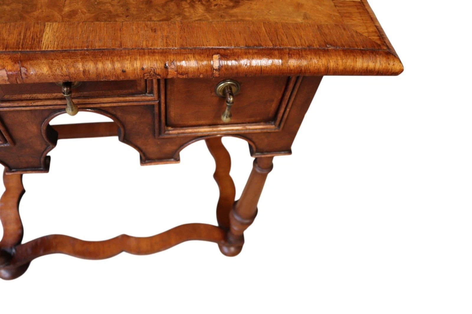 Early 20th Century Antique Burr Walnut William & Mary Style Lowboy Hall Table
