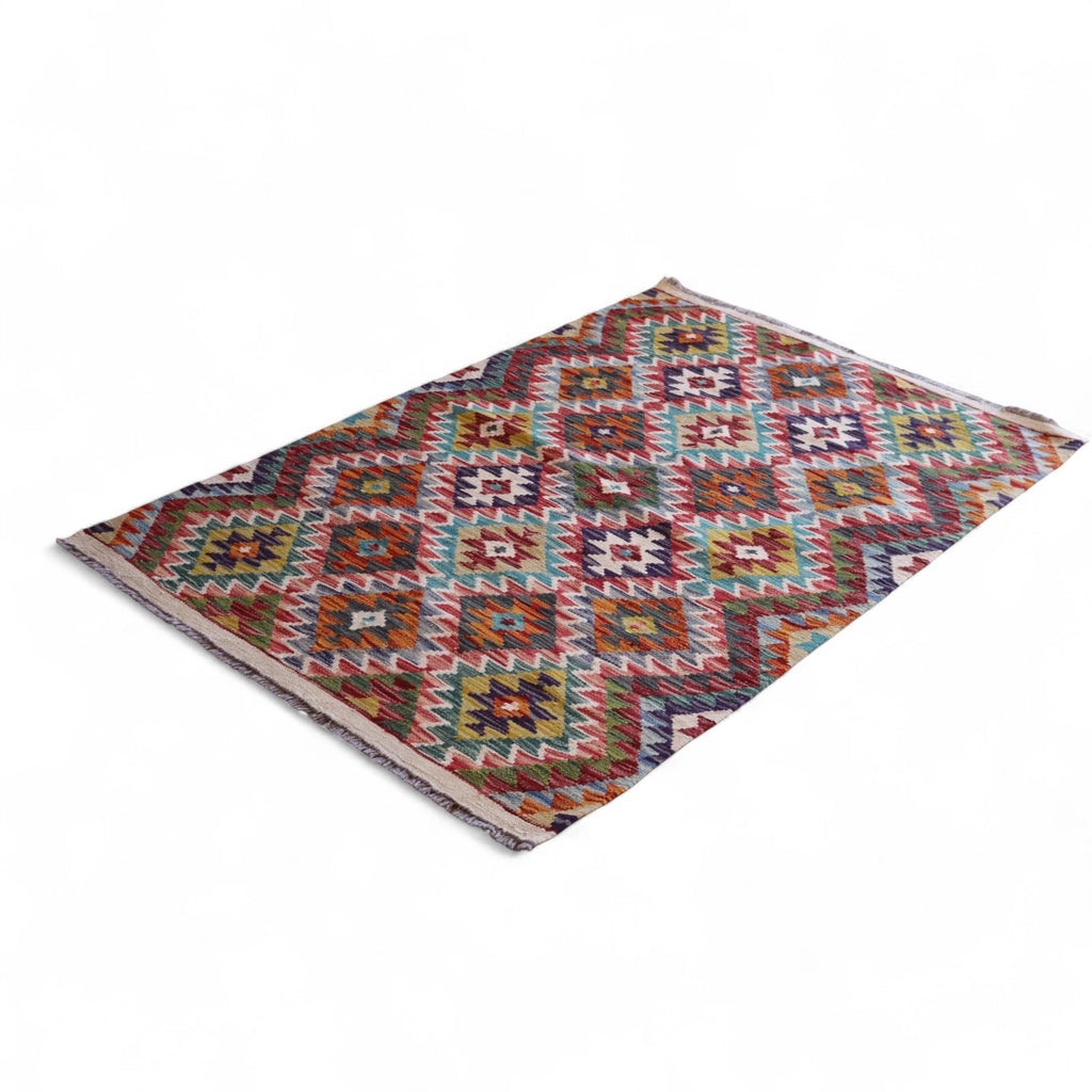 Vintage Chobi Kilim Geometric multi coloured Rug