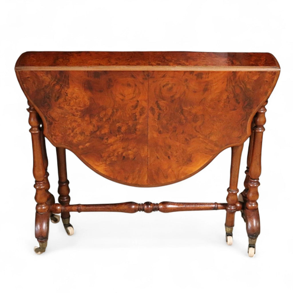 Victorian Burr Walnut Sutherland Table 19th Century Antique Drop Leaf Table