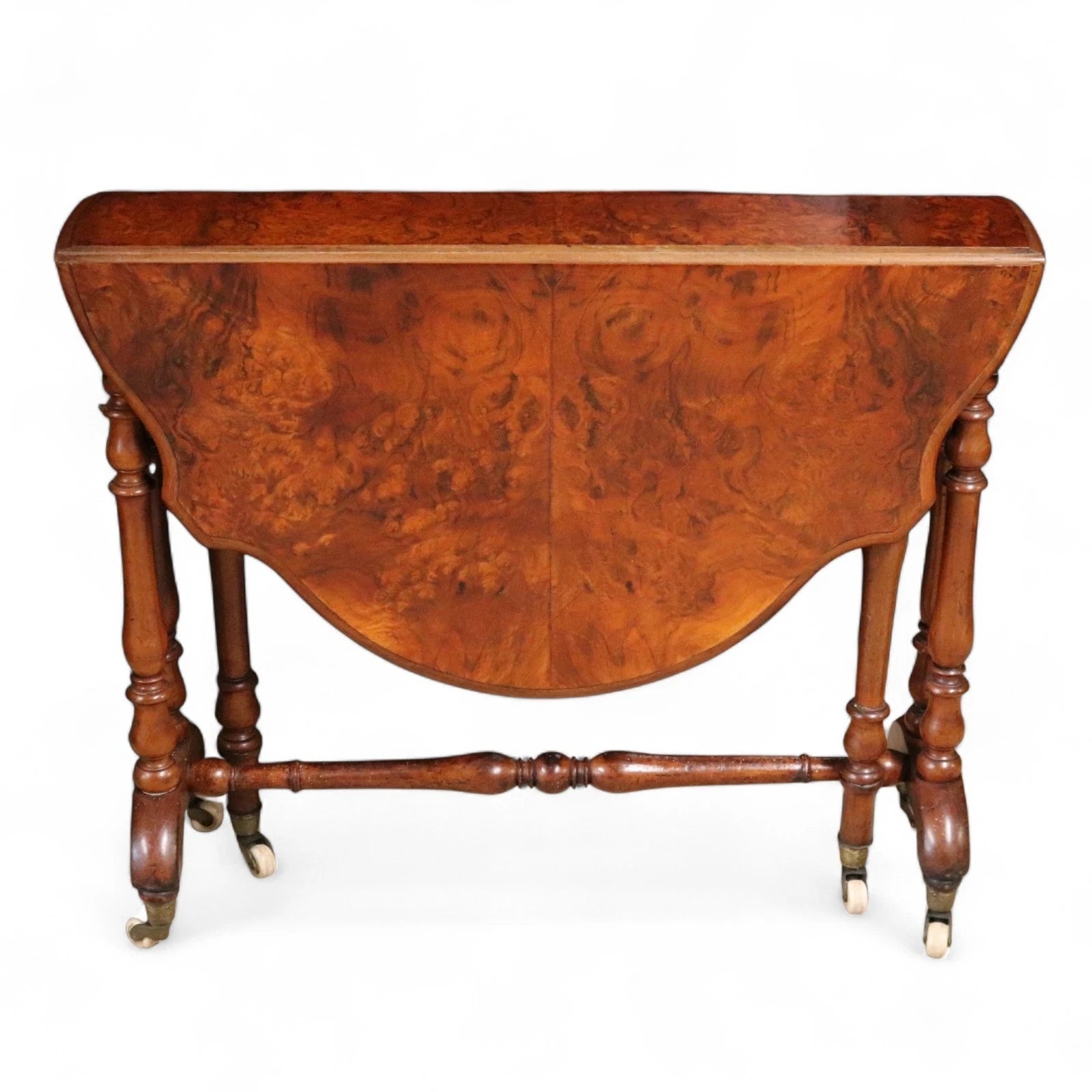 Victorian Burr Walnut Sutherland Table 19th Century Antique Drop Leaf Table