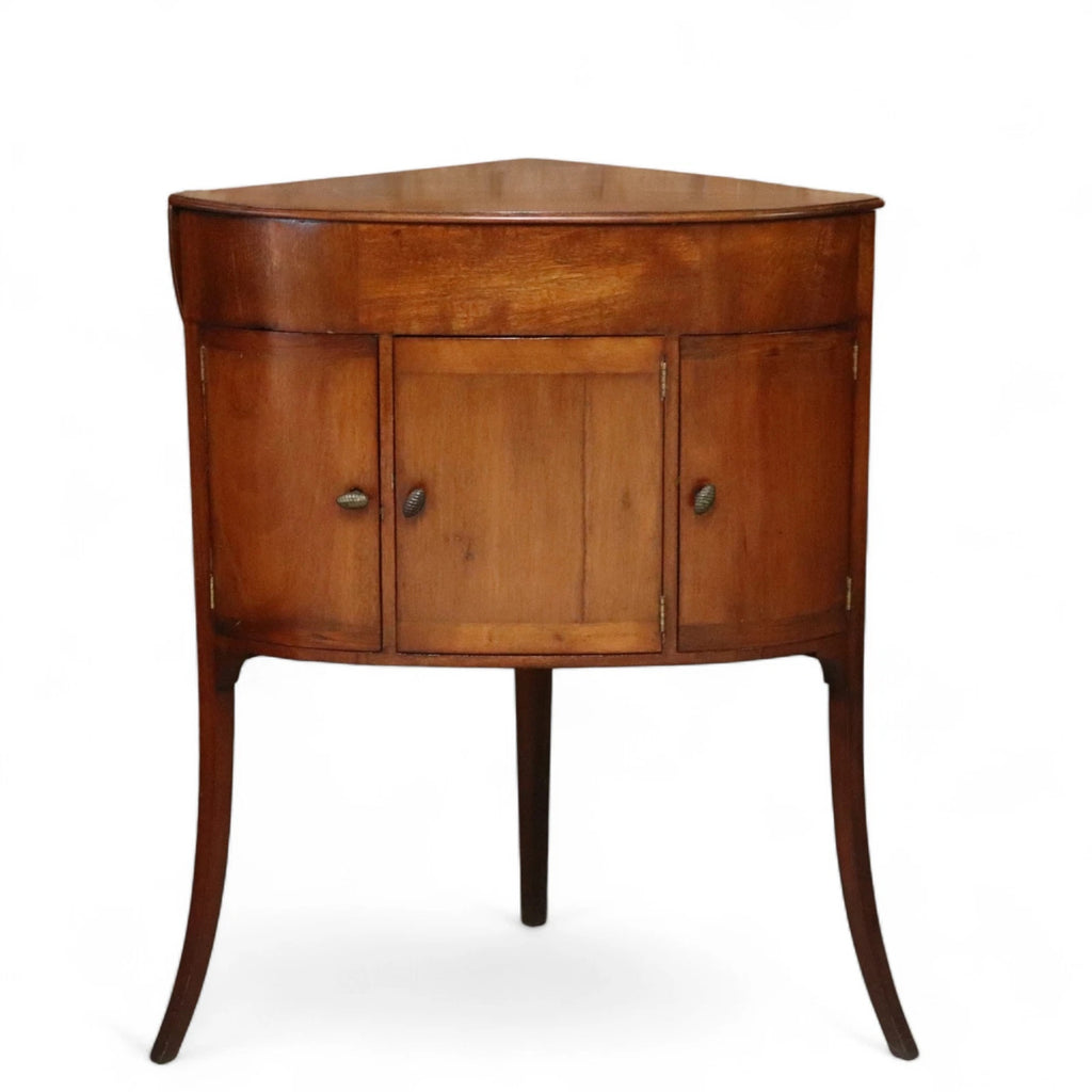 Antique Mahogany Georgian Corner Washstand with Blue & White Ceramic Basin