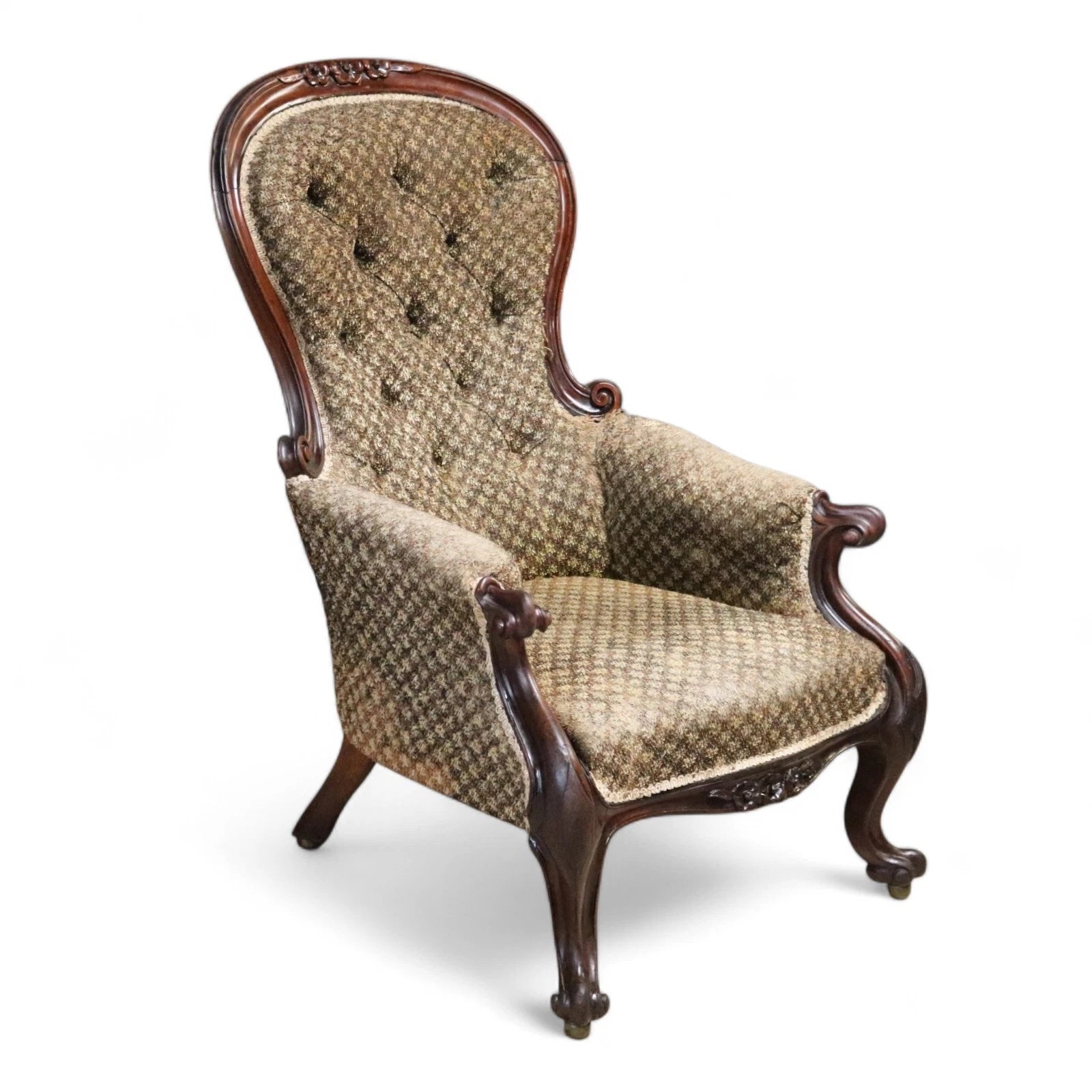 Victorian Antique Mahogany Spoon Back Armchair / Library Chair