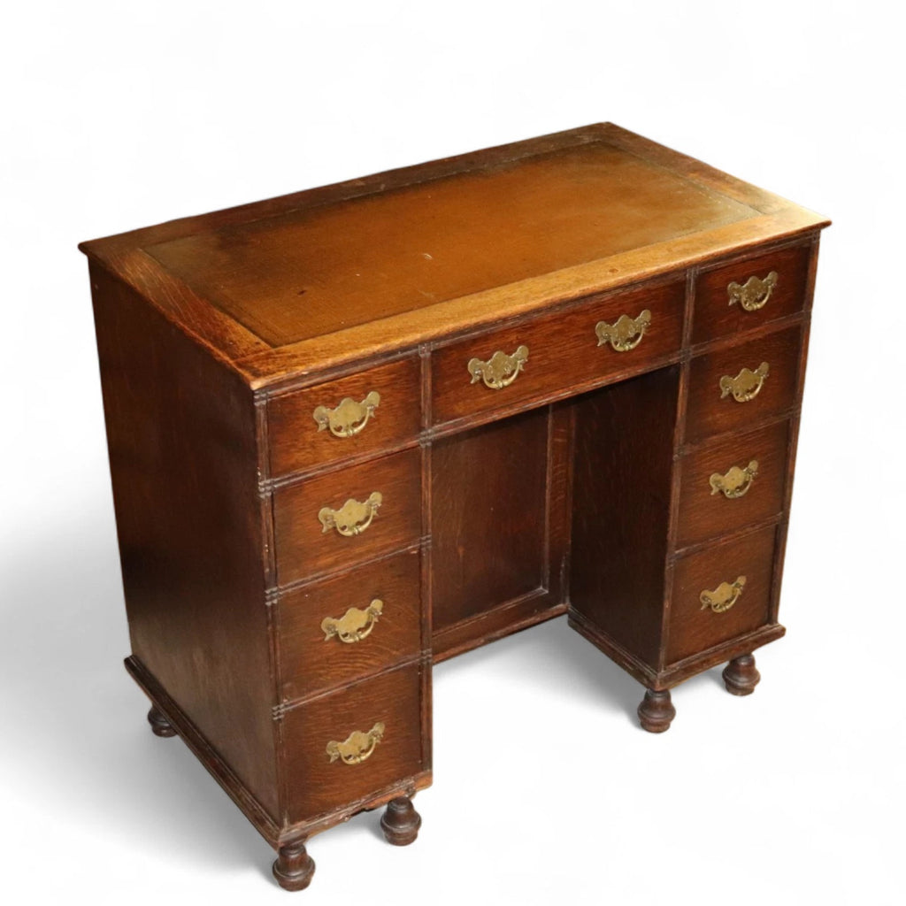 Antique George III Style Oak Small Knee Hole Writing Desk