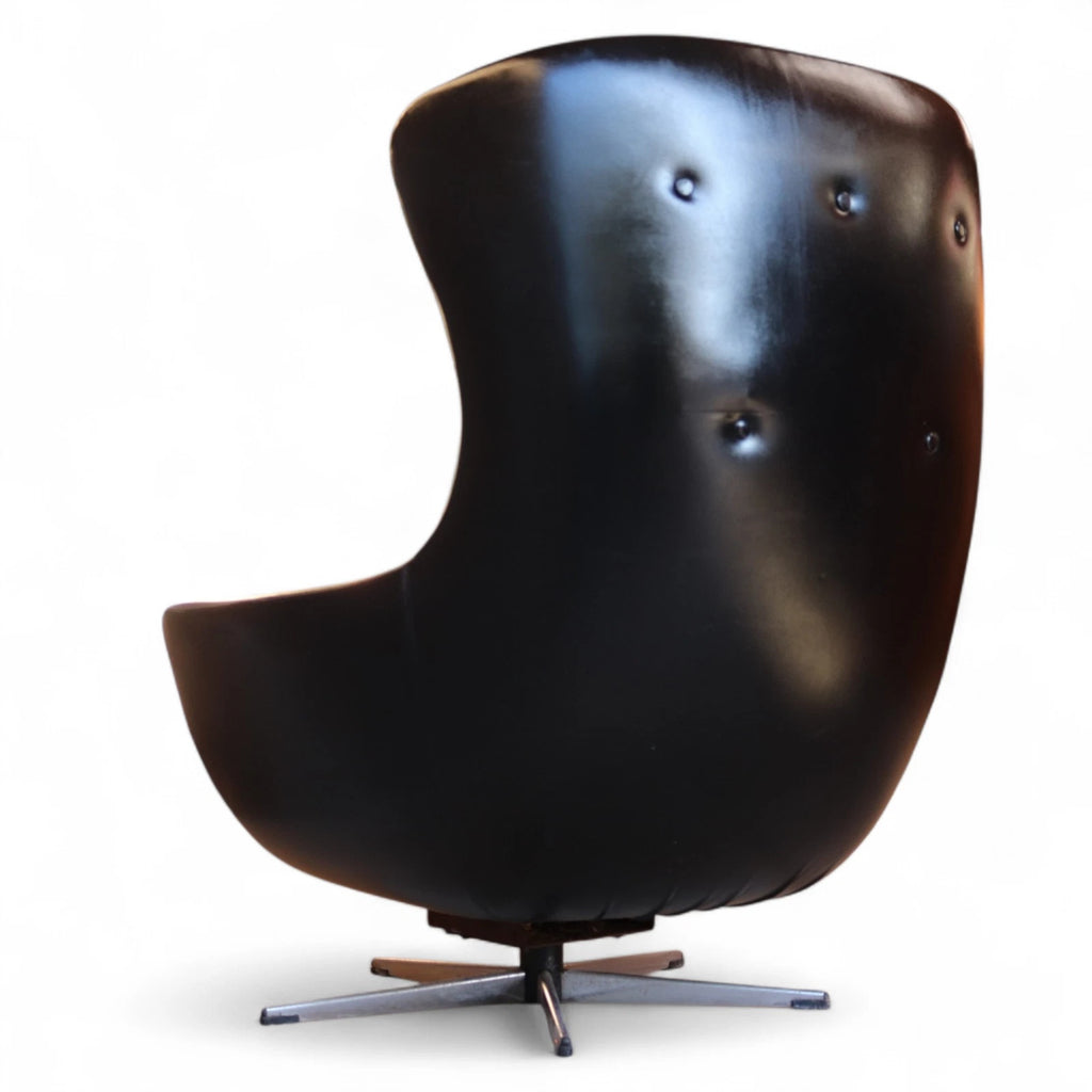 Mid Century Black Faux Leather Egg Chair Swivel Armchair
