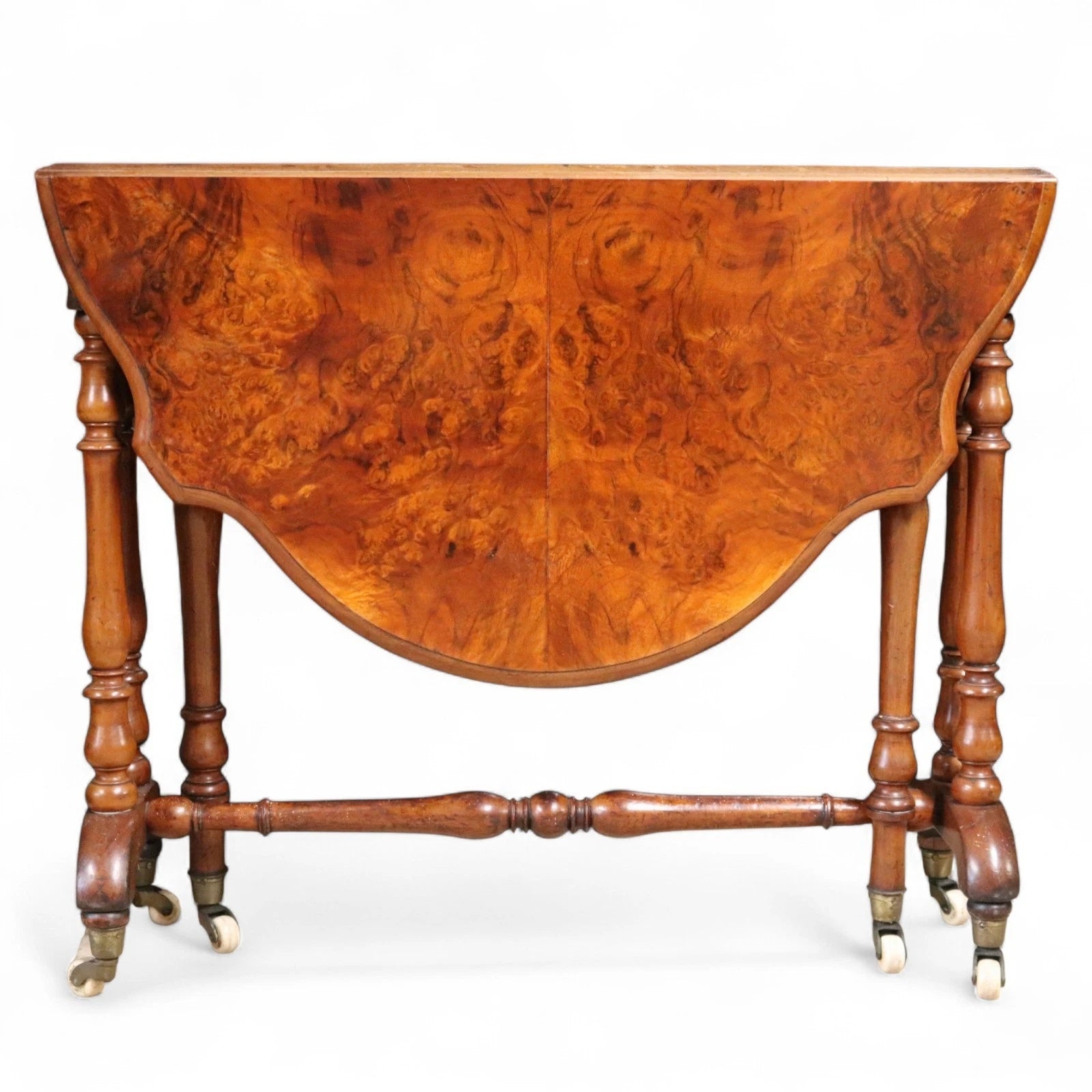 Victorian Burr Walnut Sutherland Table 19th Century Antique Drop Leaf Table