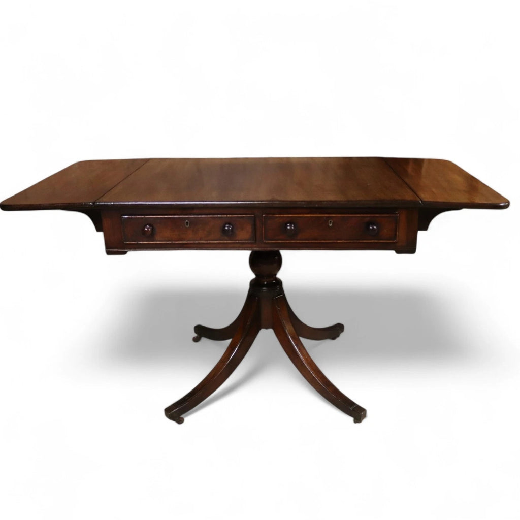 Antique Regency Mahogany Drop Leaf Pedestal Table Console / Sofa Table c1820