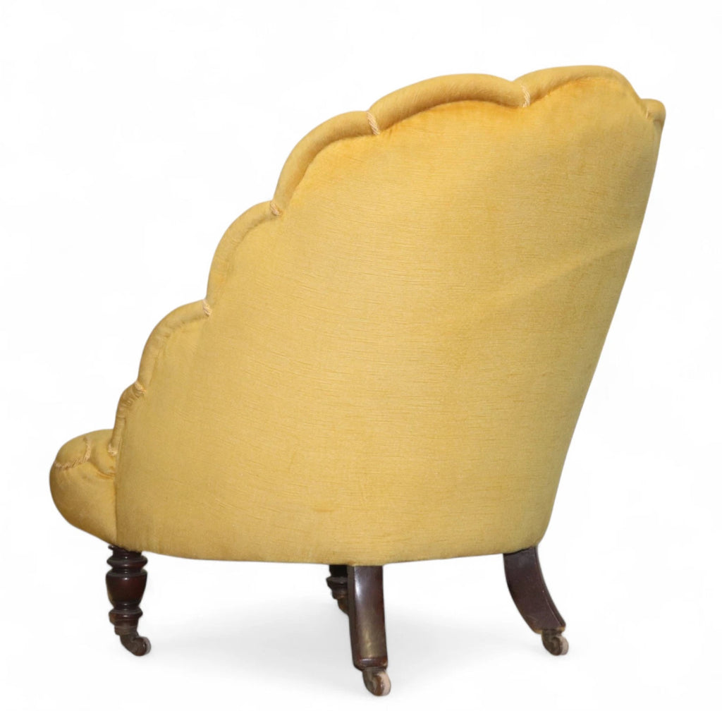 Antique Victorian 'Clam Shell' Easy Chair / Low Armchair
