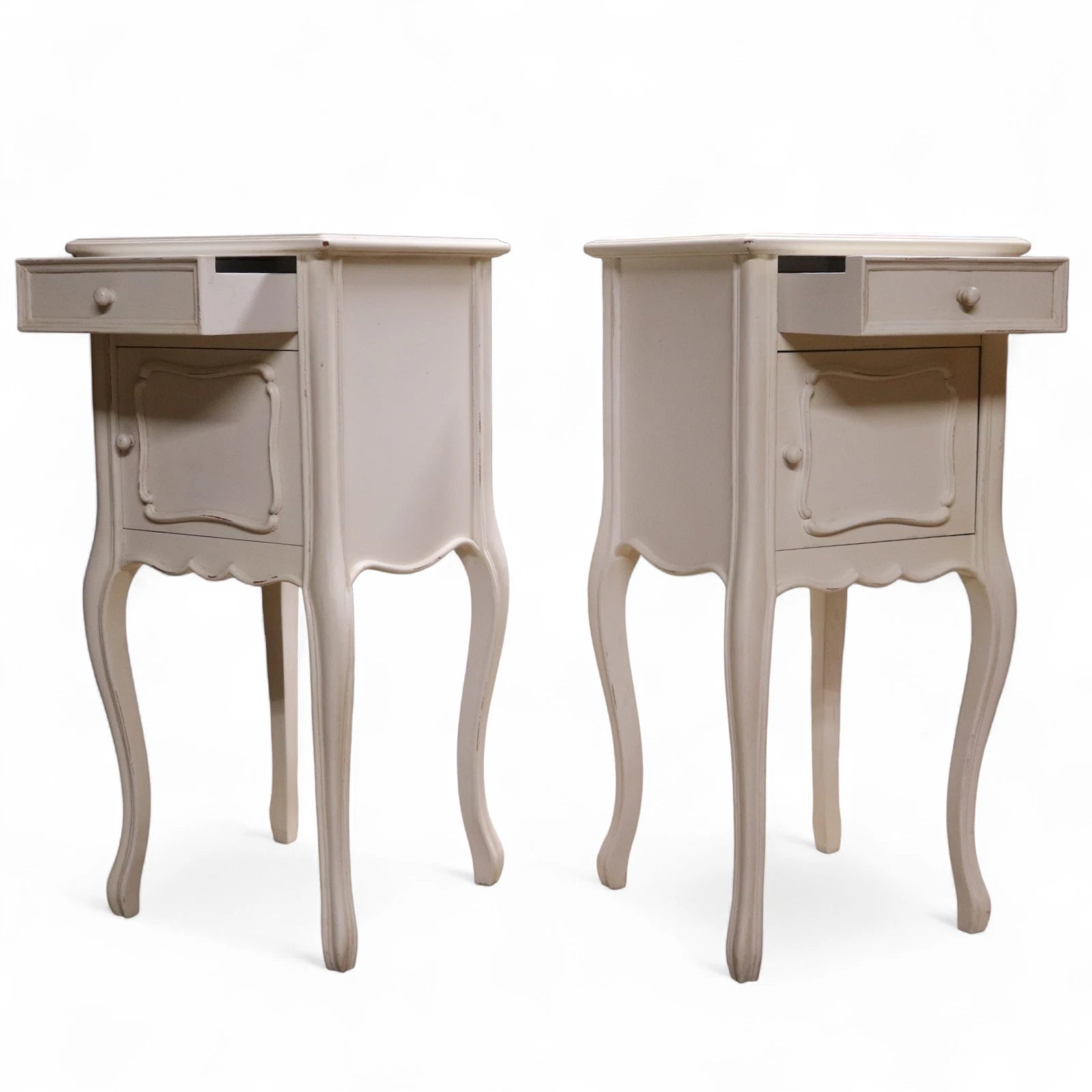 Pair Of Vintage White Painted French Provincial Country Style Bedside Cabinets