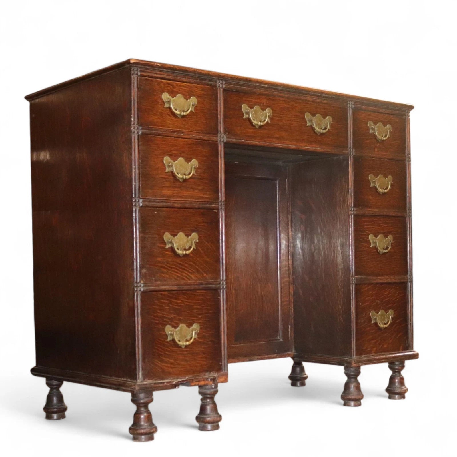 Antique George III Style Oak Small Knee Hole Writing Desk