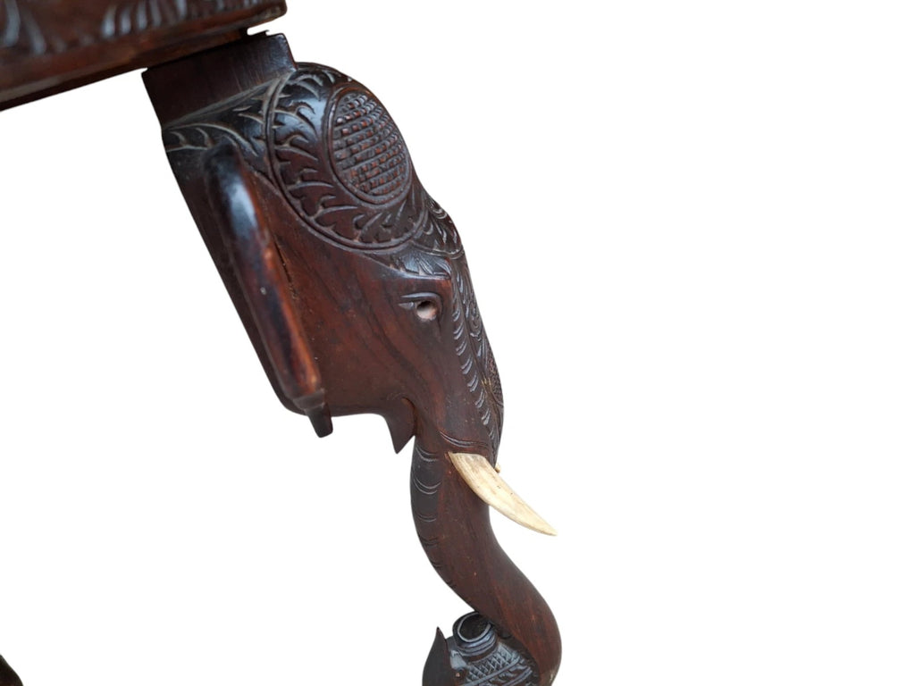Early 20th Century Bermese Carved Hardwood Elephant Occasional / Side Table