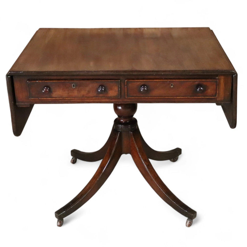 Antique Regency Mahogany Drop Leaf Pedestal Table Console / Sofa Table c1820