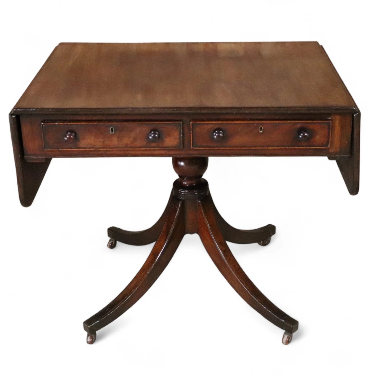 Antique Regency Mahogany Drop Leaf Pedestal Table Console / Sofa Table c1820