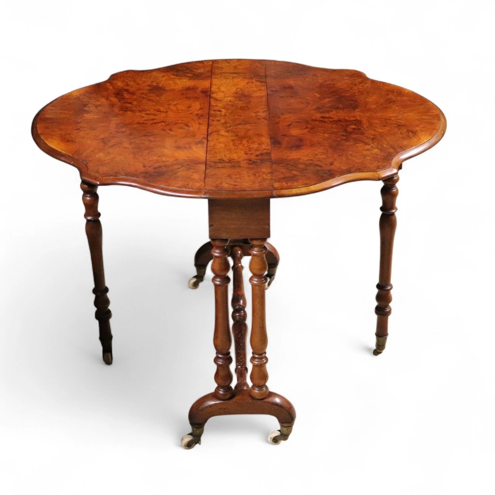 Victorian Burr Walnut Sutherland Table 19th Century Antique Drop Leaf Table