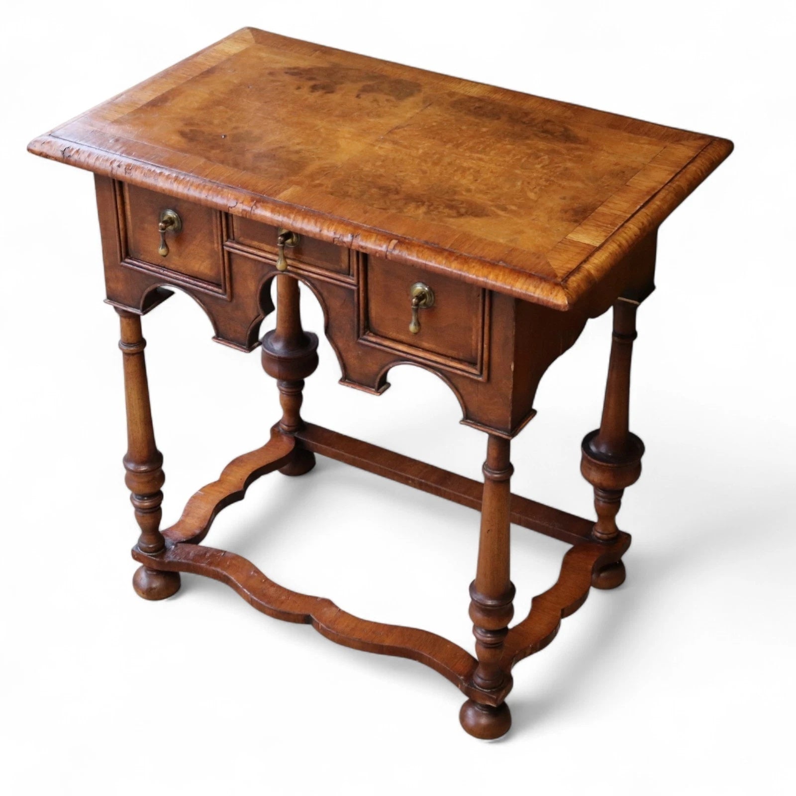 Early 20th Century Antique Burr Walnut William & Mary Style Lowboy Hall Table