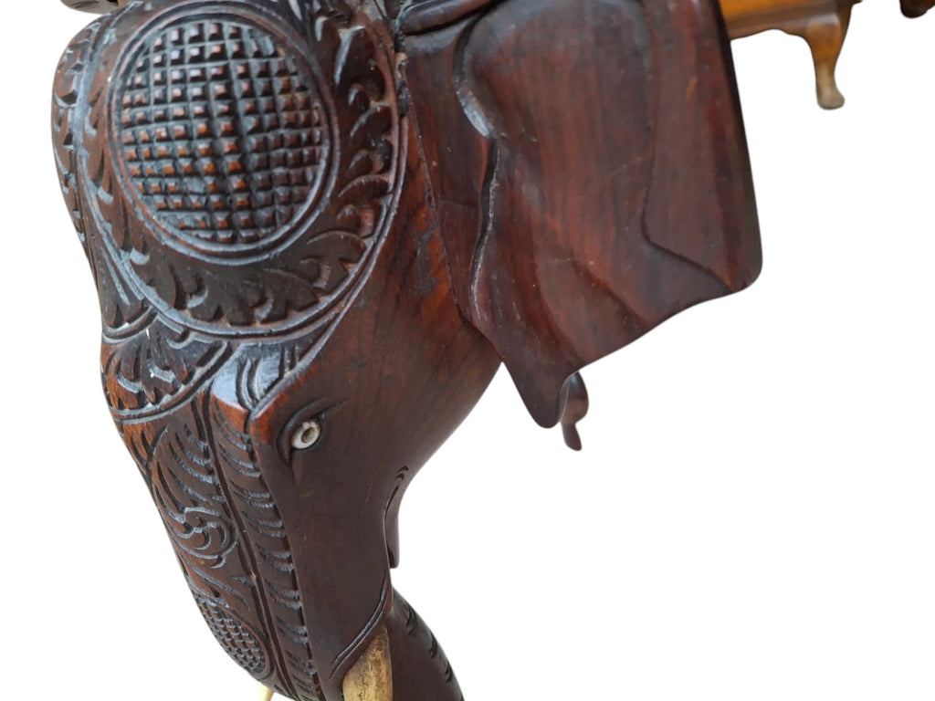 Early 20th Century Bermese Carved Hardwood Elephant Occasional / Side Table