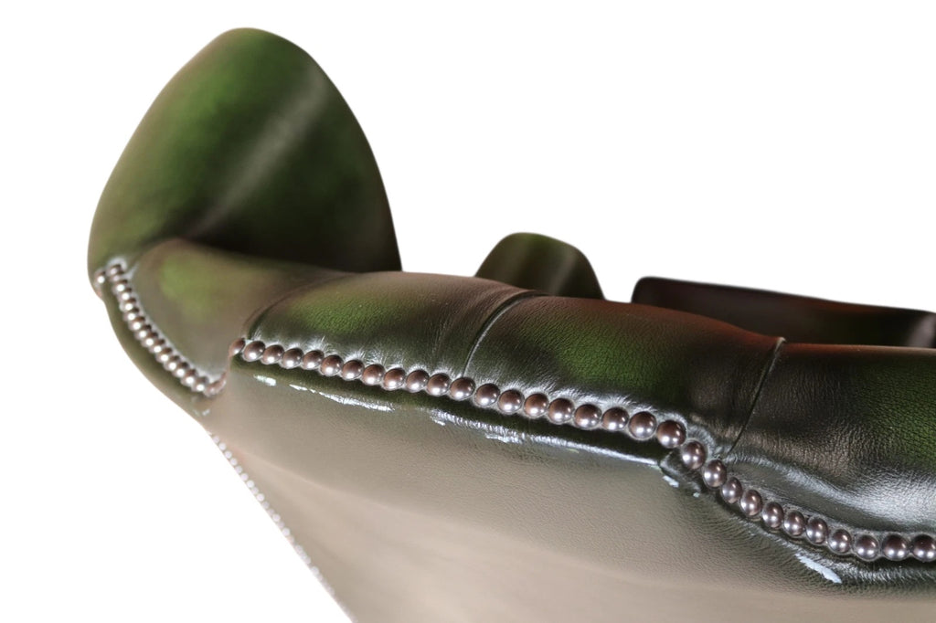 Vintage Green Leather Chesterfield Wing Back Armchair