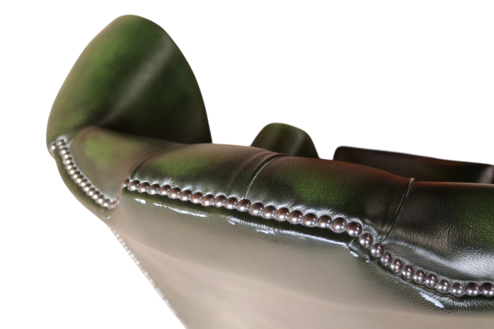 Vintage Green Leather Chesterfield Wing Back Armchair