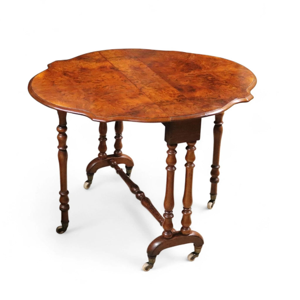 Victorian Burr Walnut Sutherland Table 19th Century Antique Drop Leaf Table
