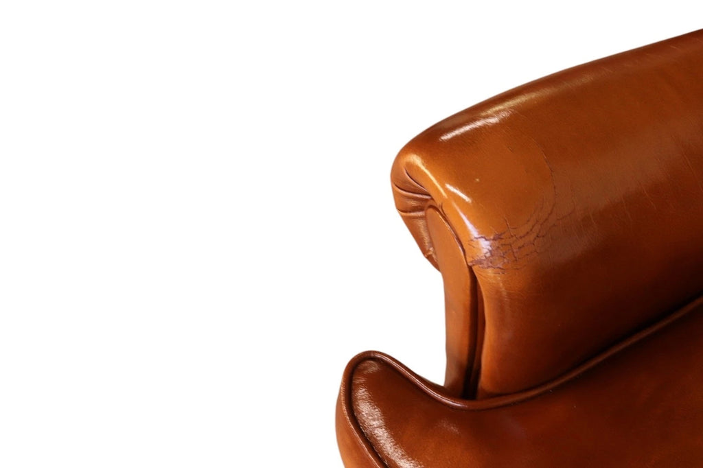 Vintage Chesterfield Tan Leather Wing Back Armchair With Footstool