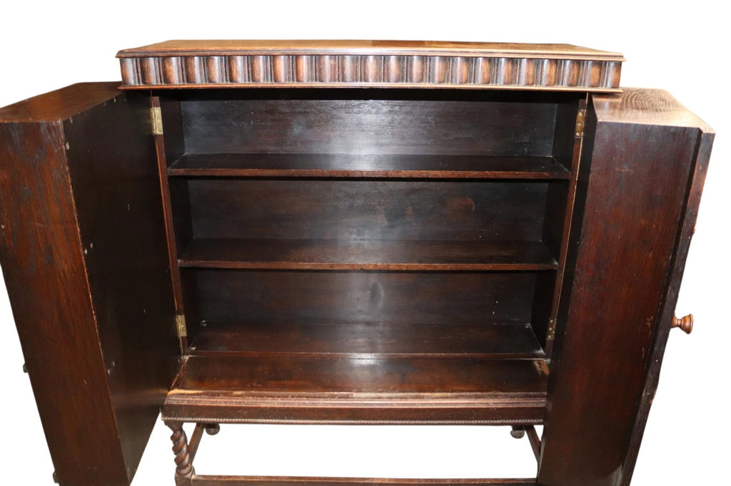 Antique Carolean Revival Oak Double Depth Bookcase Barley Twist Book Shelves