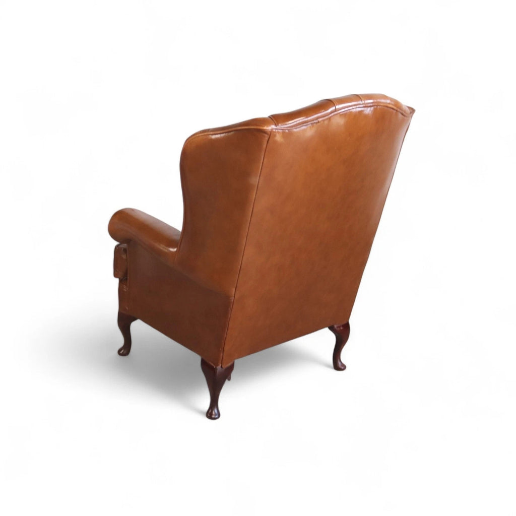 Vintage Chesterfield Tan Leather Wing Back Armchair With Footstool