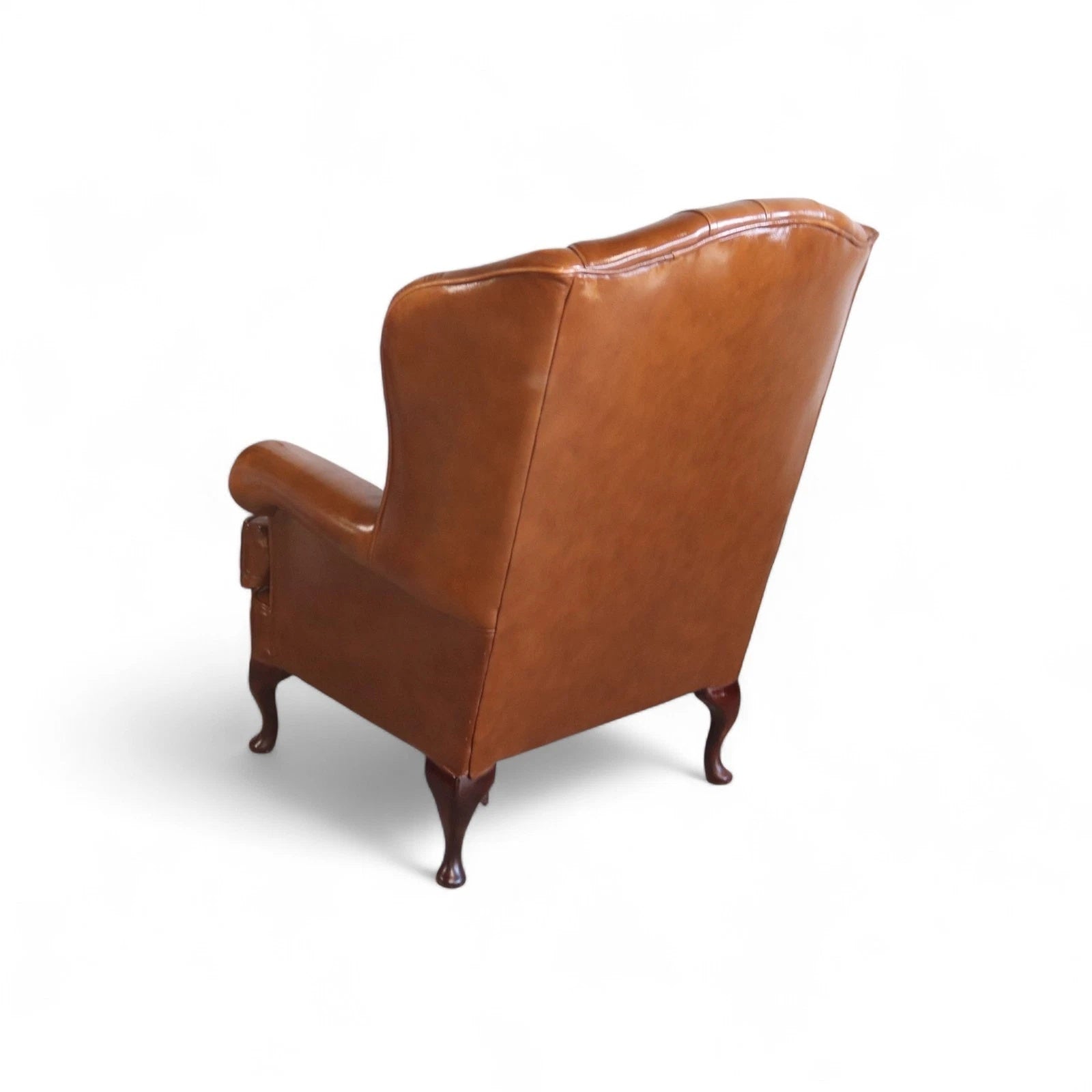 Vintage Chesterfield Tan Leather Wing Back Armchair With Footstool